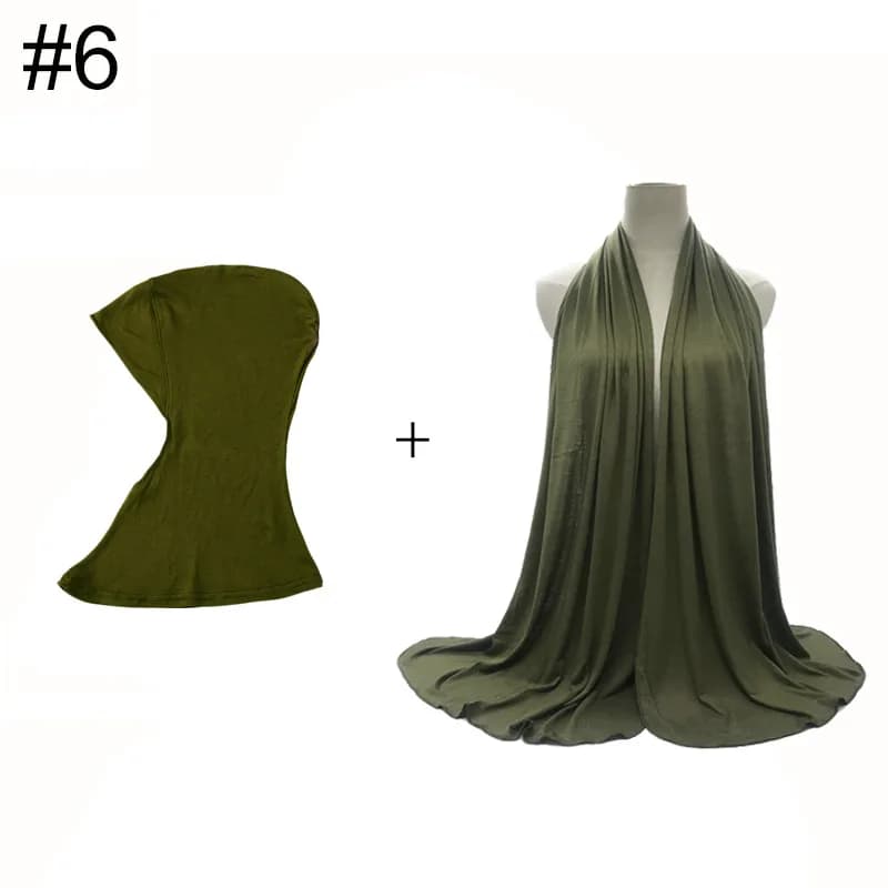 Modal Soft Scarf Elastic Headscarf Cap Set 2PCS Muslim Women Hijab Matching Headscarf Shawl Wrap Turban Underscarf Headband New