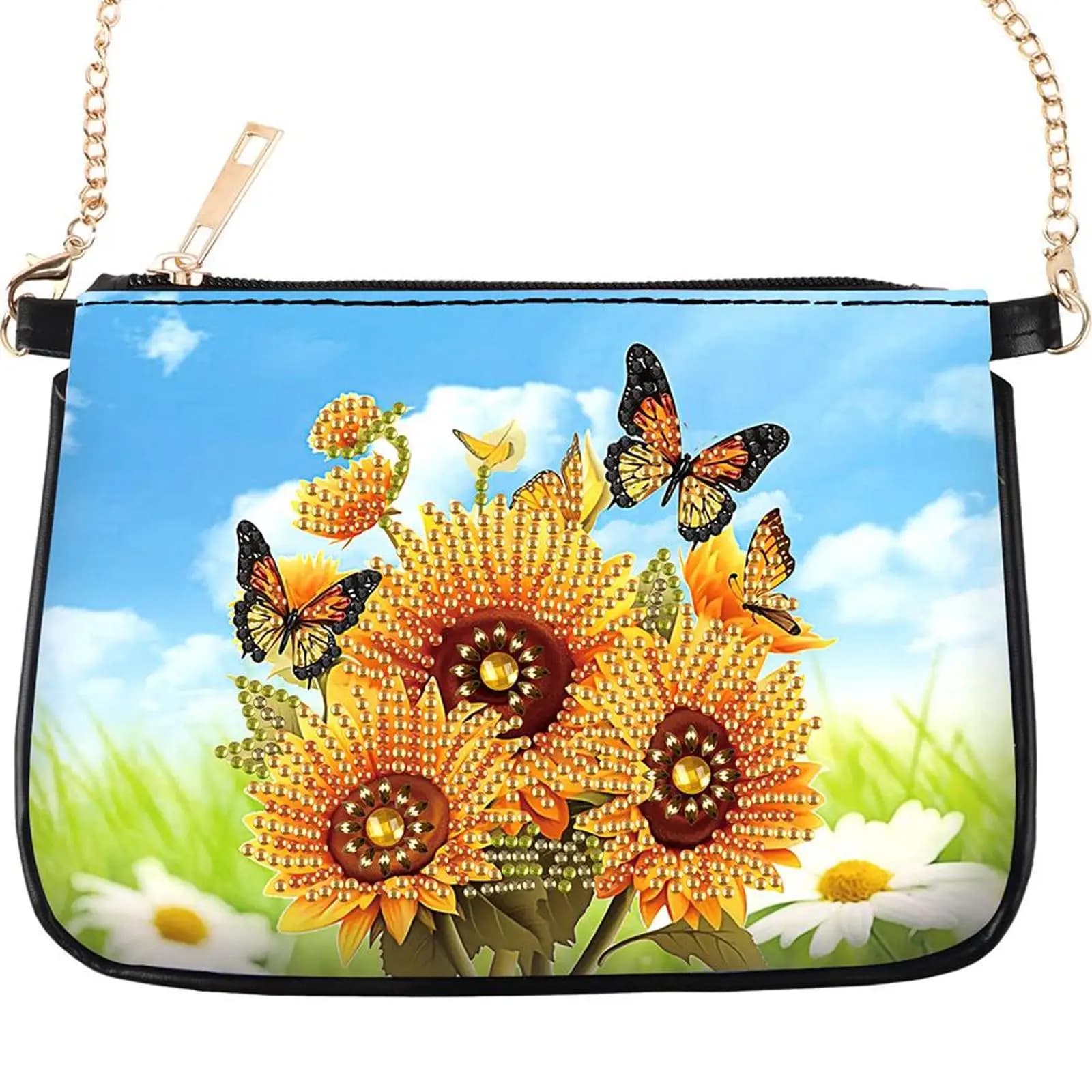 Borsa a Tracolla con Diamanti a Forma di Farfalla, Pochette Artigianale con Strass, Borsa per Trucco Fatta a Mano per Arte e Artigianato
