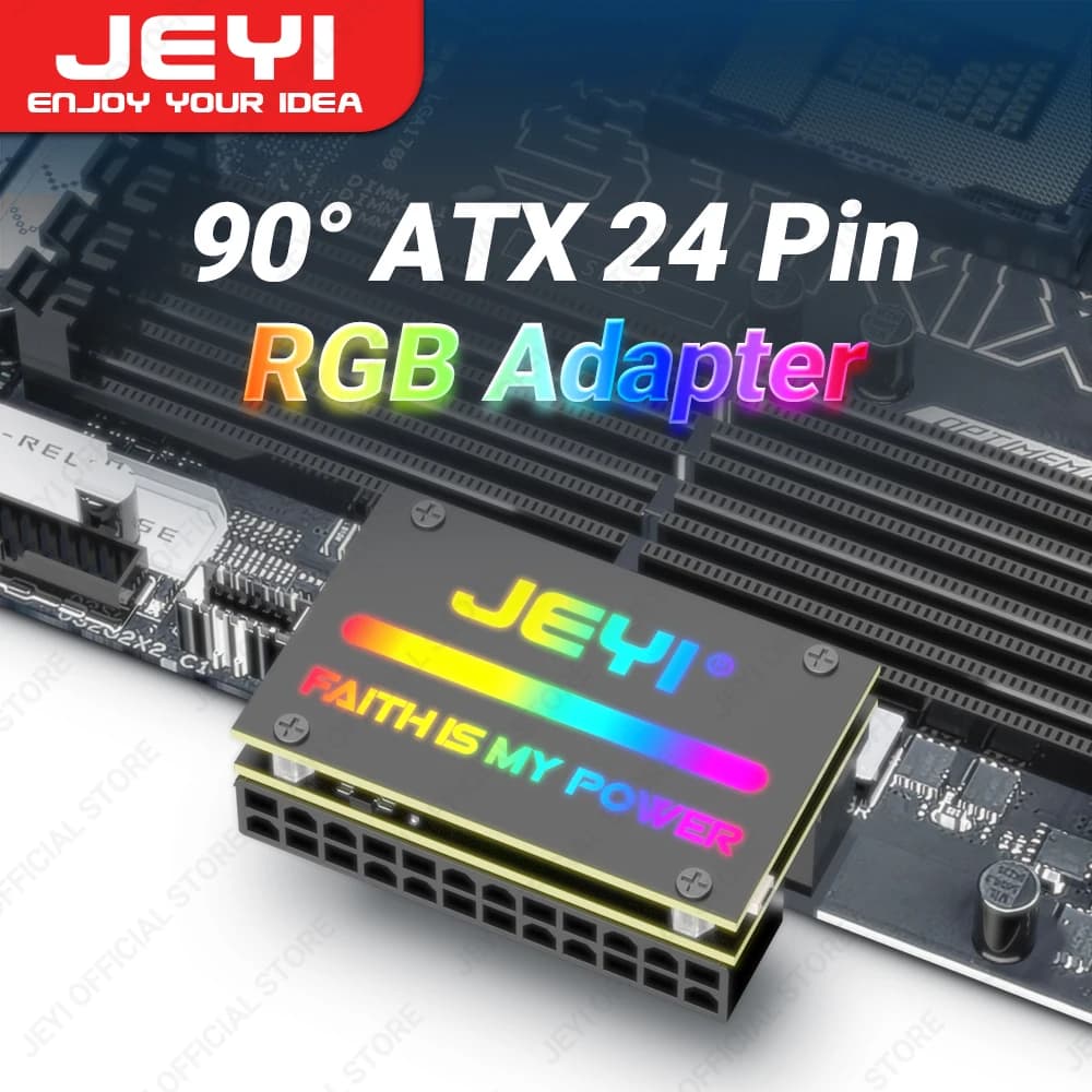 Adattatore JEYI ATX 24pin 90 ° RGB, 18 modalità di illuminazione femmina a 24pin maschio adattatore di alimentazione della scheda madre a 90 gradi per desktop alimentazione PC