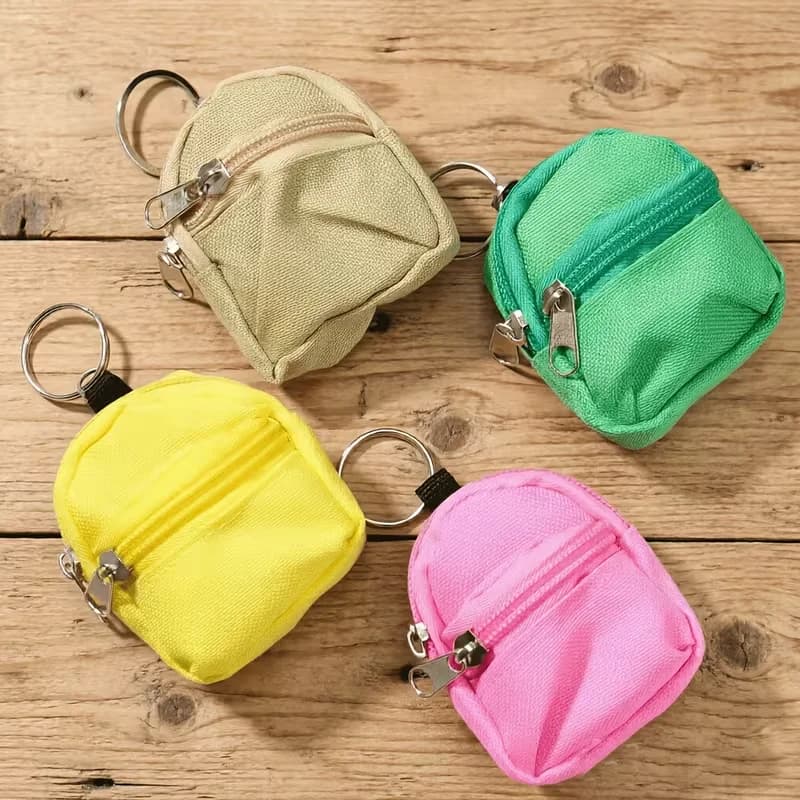 Cute Mini Backpack Keyring Random Color Double-Zip Small Coin Purse Keychain Bag Accessory Everyday Storage