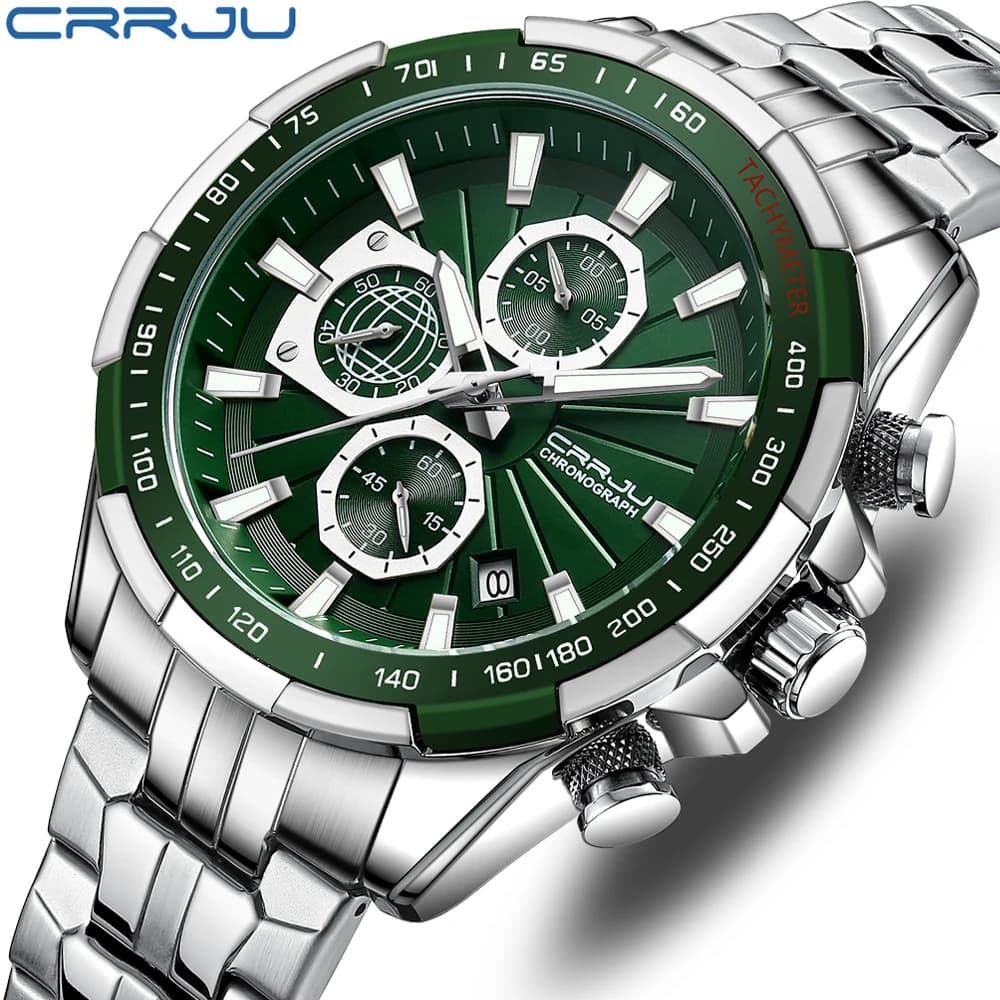 CRRJU Luxury Brand Men's Wrist Watch Classic Quartz Fashion Original For Men's Watch With Waterproof Working Steel Strap