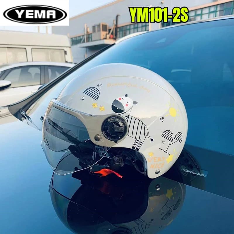 Casco YM101-2S per Moto e Scooter, Design Cartoon, Unisex, con Luci, per Motociclisti e Ciclisti