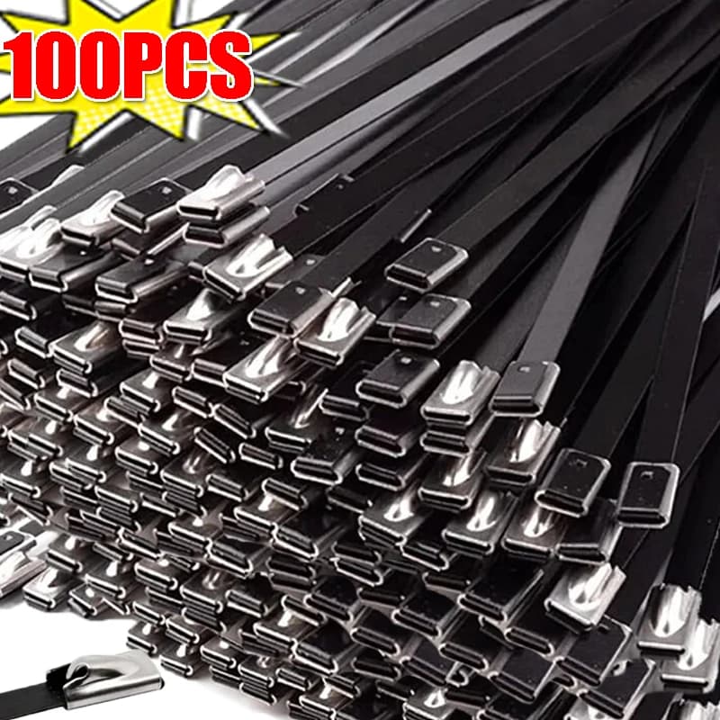 100/10 pcs Stainless Steel Cable Grips Self-locking Metal Fixing Belts Black Heavy Duty Cable Grips Exhaust Wrap Rings