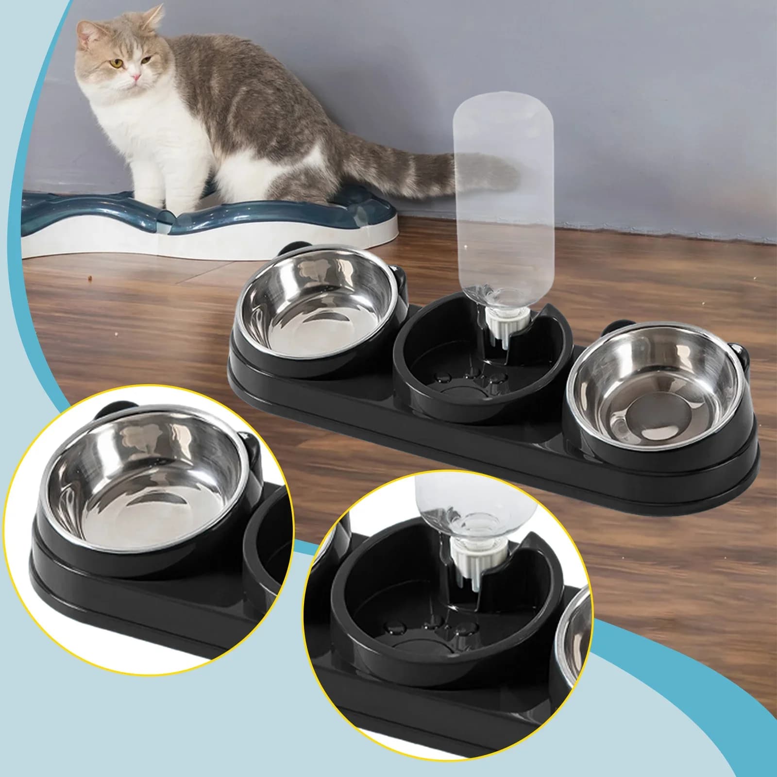 Mangiatoia multifunzione 3 in 1 per animali domestici con ciotole staccabili per mangiatoia automatica per alimenti bagnati e secchi, adatta per gatti, cani, conigli