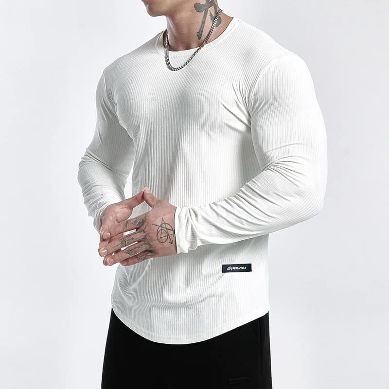 Fashionable Striped Long Sleeved Running T-shirt Fashionable Striped Brand Long Sleeve T-Shirt Sport Elastic Men's Fast Drying T-Shirt