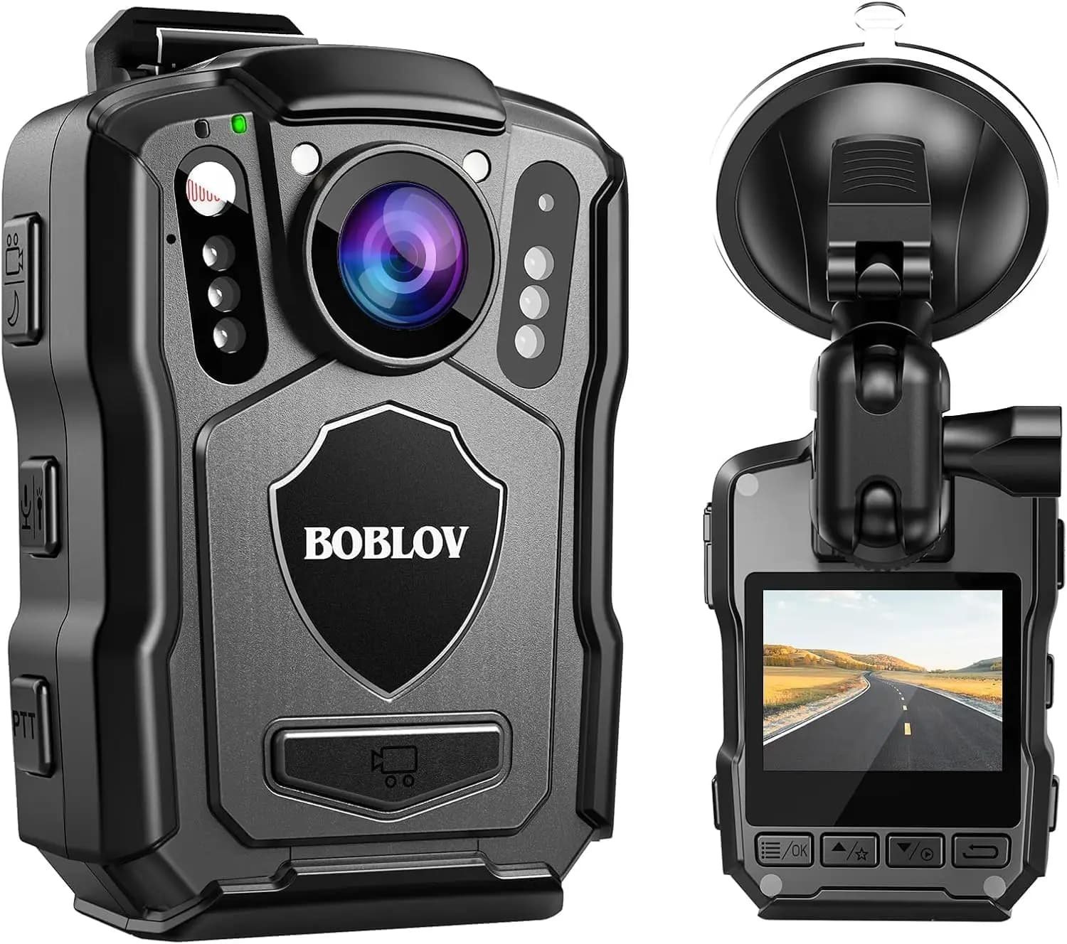 BOBLOV M5 Piccola videocamera 64GB Mini fotocamera Batteria 15 ore di registrazione Fotocamera corpo polizia HD 1440P 170 ° Telecamera di sicurezza angolare