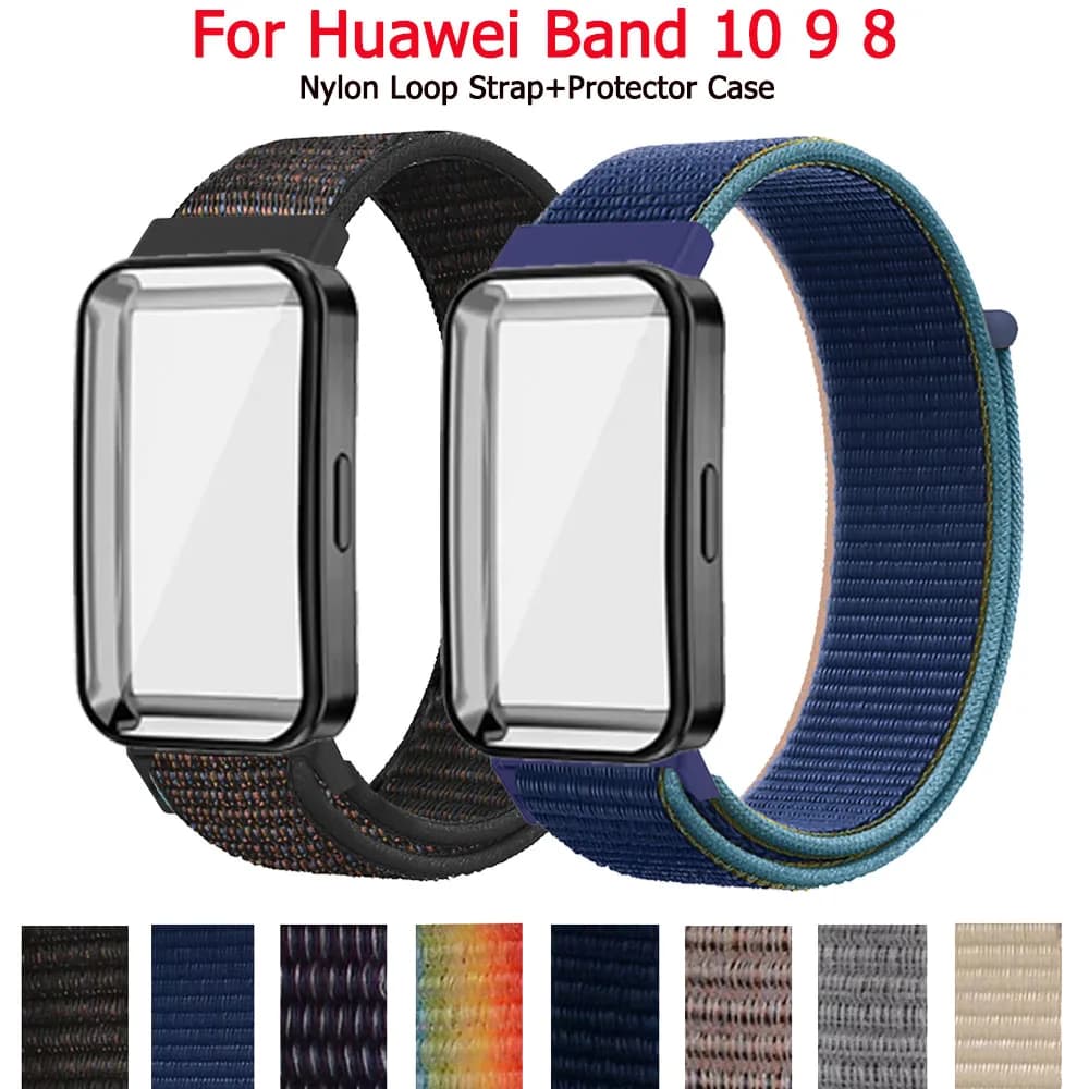 Cinturino ad anello in nylon + custodia protettiva in TPU per Huawei Band 10 9 cinturino sportivo traspirante regolabile per accessori Huawei Band 8