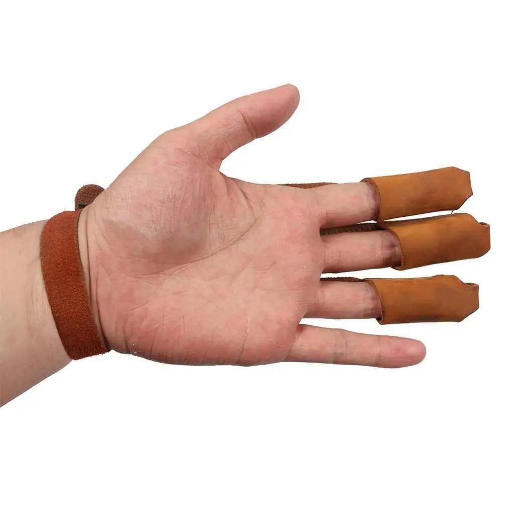 Brown Leather Archery Glove Three Finger Tab Shooting Protector Gear for Traditional Bow and Arrow