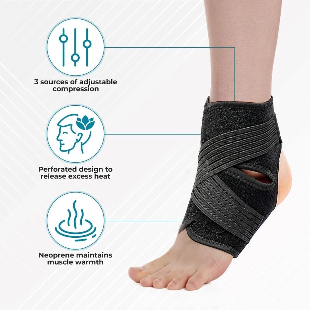 Supporto Regolabile per Caviglia per Uomini e Donne - Fascia Compressiva Traspirante in Neoprene per Sollievo da Distorsioni e Fascite Plantare