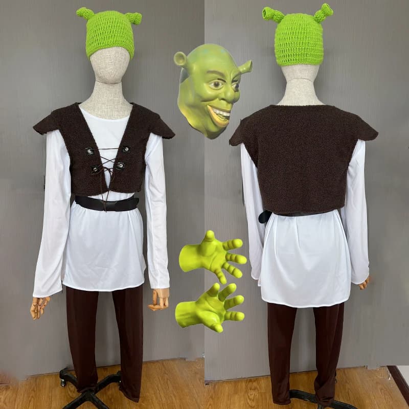Costumes Cosplay Monster Cinematographic Shrek: Mask, Top, Vests and Pants for Men - Perfections for Performance, Role Games, Halloween and Mask Party