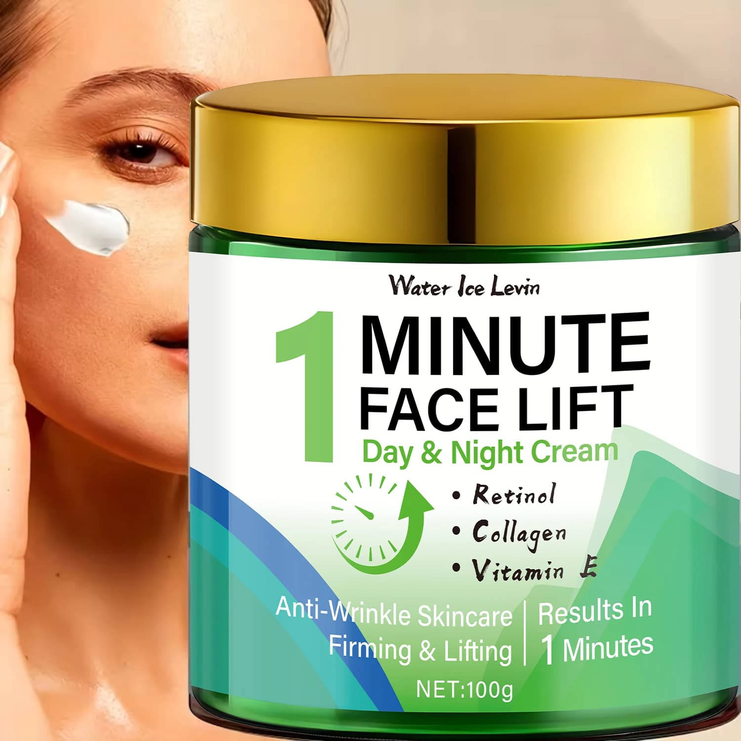 Minuto Face Lift Crema giorno notte Retinolo Collagene Vitamina E. Lifting visibile da 1 minuto. Rassodante antirughe. Sensazione di seta. 100 g.