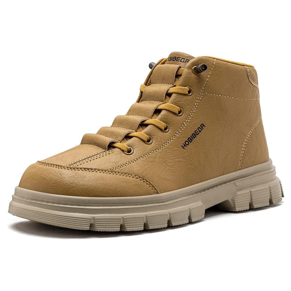HOBIBEAR Men's Wide Toe Box Ankle Boots Artificial Leather Thick Platform Boots Lace Up | Slip-On Two Ways Mid-Top Walking Shoes