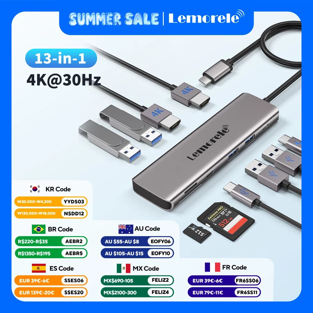 Lemorele HUB USB C 10 in 1 a HDMI Adattatore USB 3.0 a doppio display 4K @ 30Hz con docking station SD TF PD 100W per hub Windows Mac