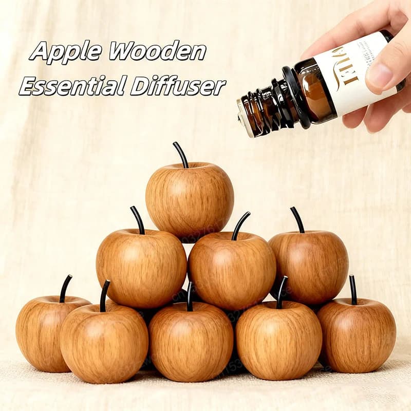 Essential Oil Diffuser Mini Apple Shabili Wooden Aroma Diffuser, Natural Texture Car Bedroom Decor Air Freshener, Festival Gift