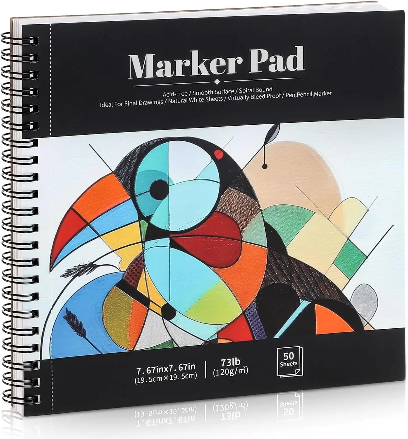 50 Sheets Marker Paper Pad, 7.6x7.6 Inch Bleedproof Art Sketch Pad, 120gsm Spiral Sketch Book for Alcohol Markers, Artists, Gift