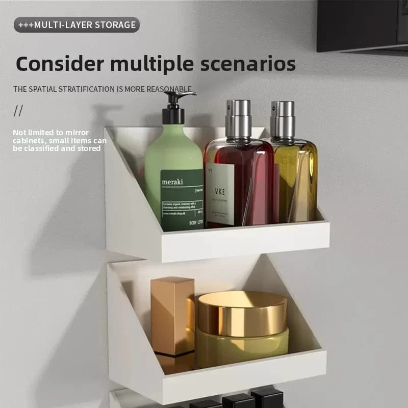 Mirror cabinet storage box, built-in bathroom washbasin, angled wall-mounted shelf for cosmetics and lipstick