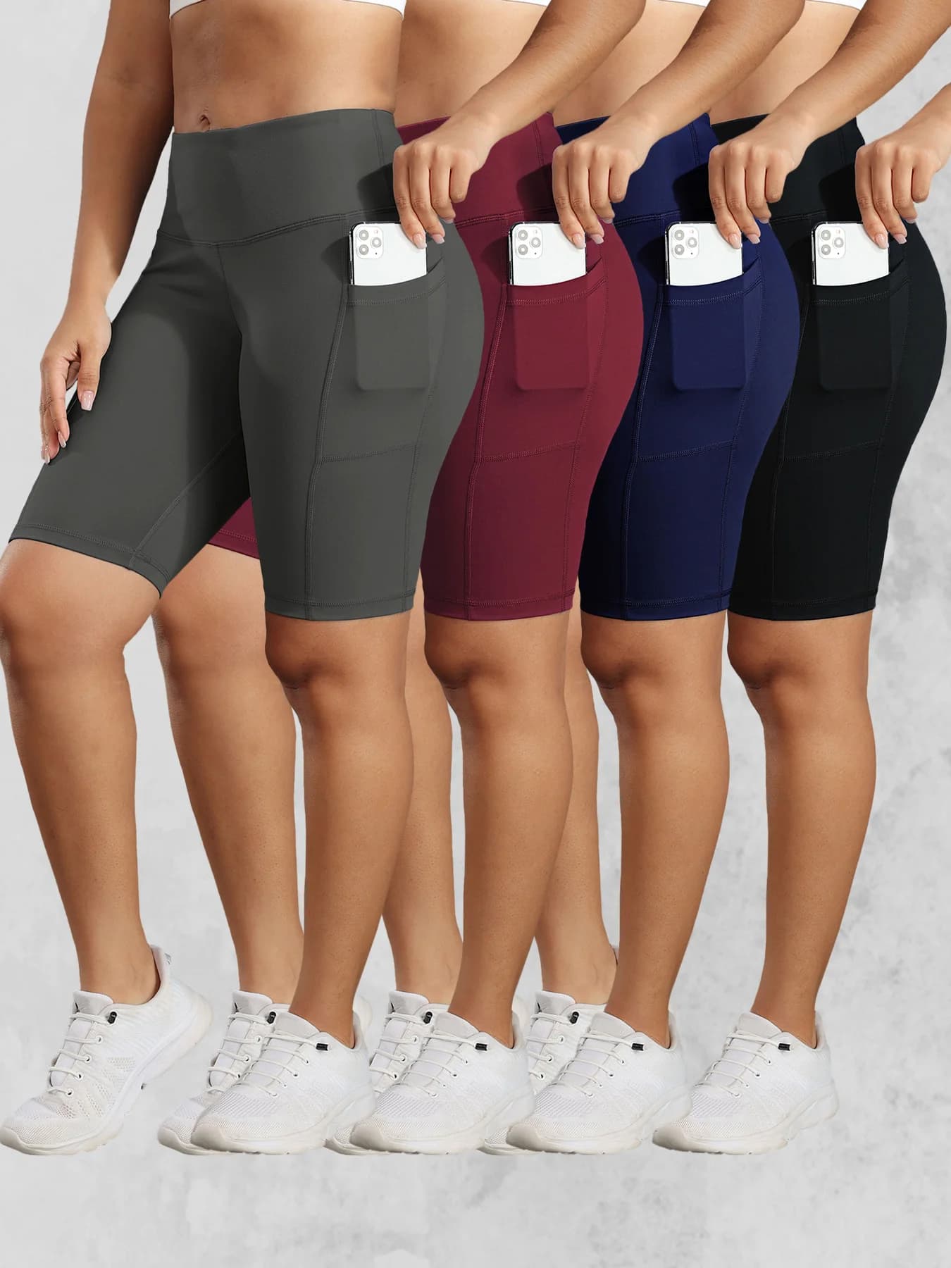 CHRLEISURE Women's Solid Yoga Shorts with 3 Pockets Training Collant for Lifting High Waist Buttons Gym Elastic Cycling Shorts Sports Clothing