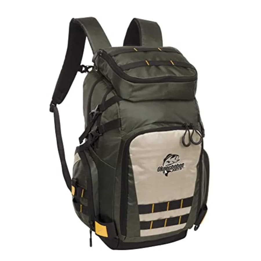 XLarge fishing backpack with integrated equipment boxes for extensive outdoor fishing adventures Durable and water resistant material