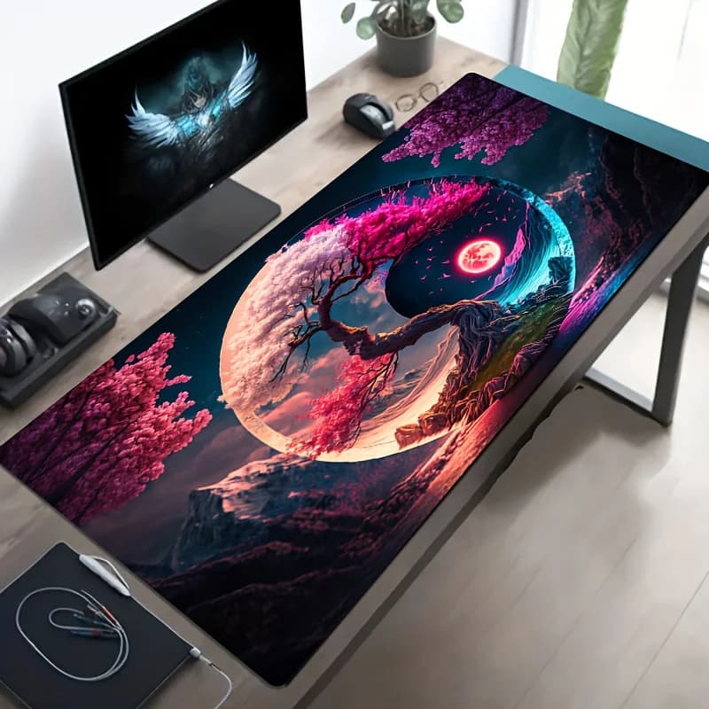 Tappetino per mouse e tappetino da scrivania con design Tai Chi Yin Yang extra large da 1 pezzo | Supporto per polso antiscivolo, base in poliestere lavabile