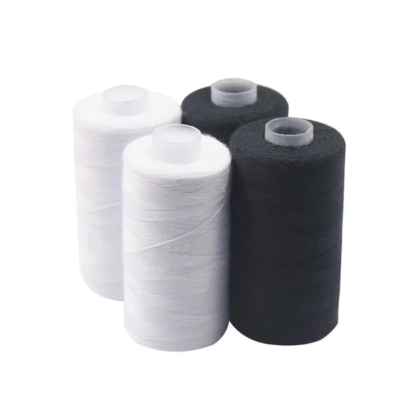 Set di fili da cucito in poliestere da 2 pezzi 500M, fili da cucito bianchi neri resistenti e durevoli per macchine manuali