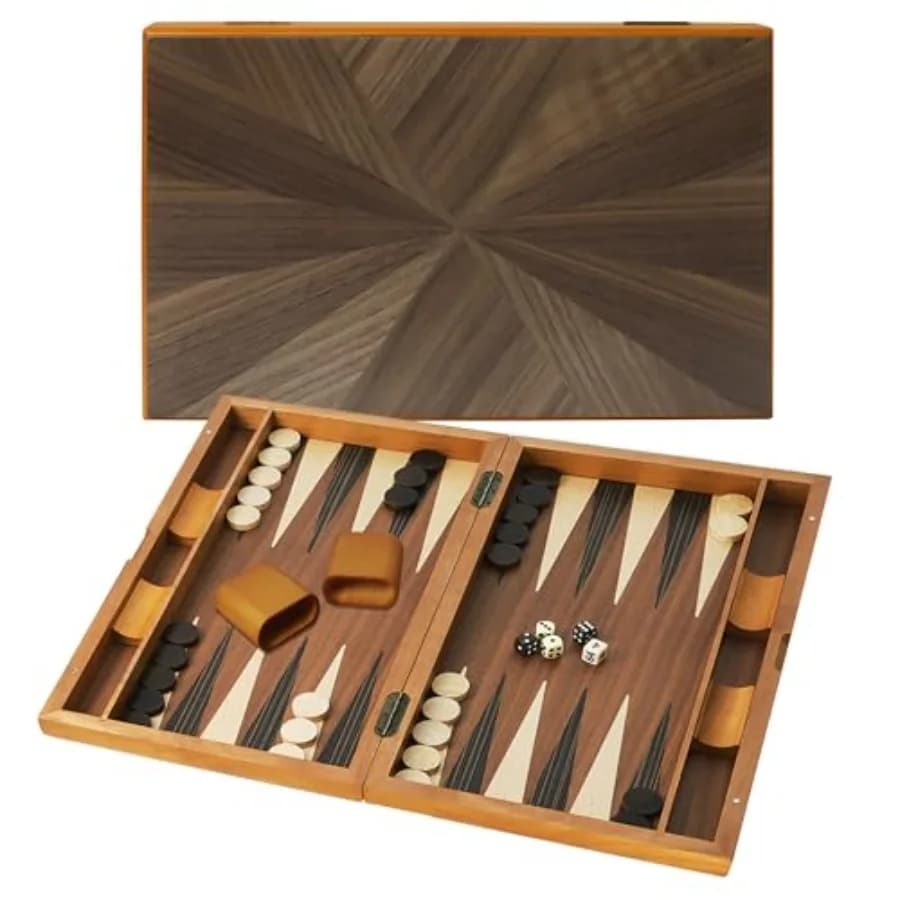 Set da gioco da tavolo Backgammon pieghevole in legno pregiato con intarsi, classico gioco di strategia tradizionale, 21 pollici, legno naturale marrone scuro