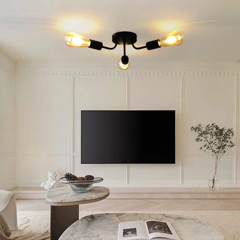 Lampade da Soffitto Vintage a Più Aste in Ferro Battuto, Lampadario E27 per Soggiorno, Illuminazione Domestica