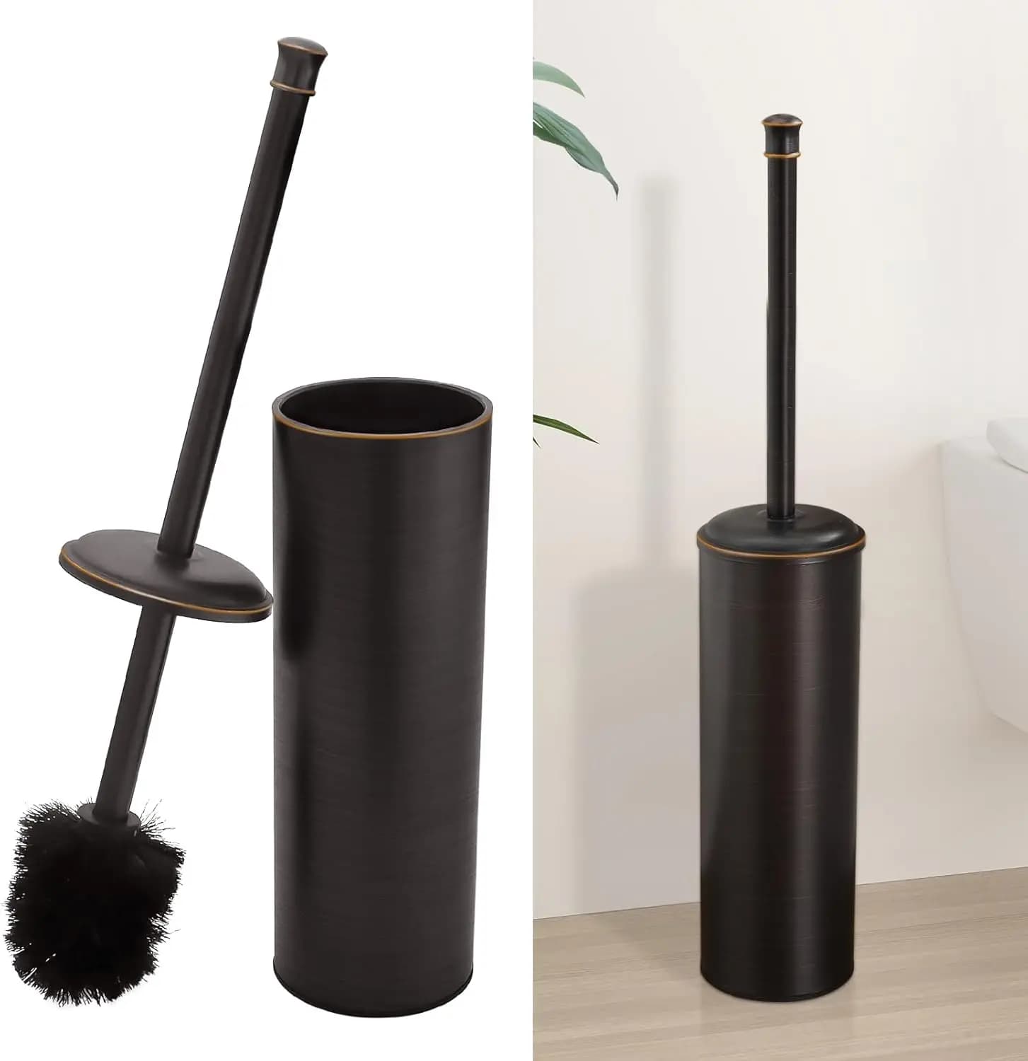 Set Spazzola e Porta Spazzola per WC, Set per Pulizia del WC con Due Spazzole con Manico Extra Lungo, Spazzola per WC con Setole Resistenti e Coperchio