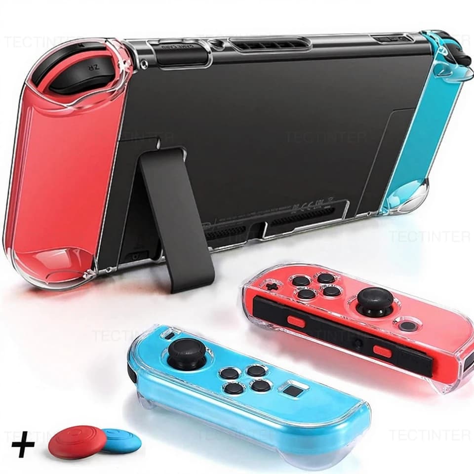 Custodia Protettiva Trasparente 3-in-1 in TPU per Nintendo Switch 1, Cover Protettiva Divisibile e Grip per Levette Analogiche per Accessori Switch