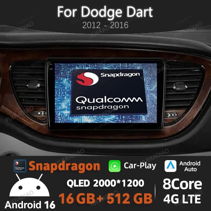 Android 16 Car Radio For Dodge Dart 2012 - 2016 BT Head Unit 4G WIFI Qualcomm GPS NAVI 2DIN Multimedia Video Player QLED LTE 5G