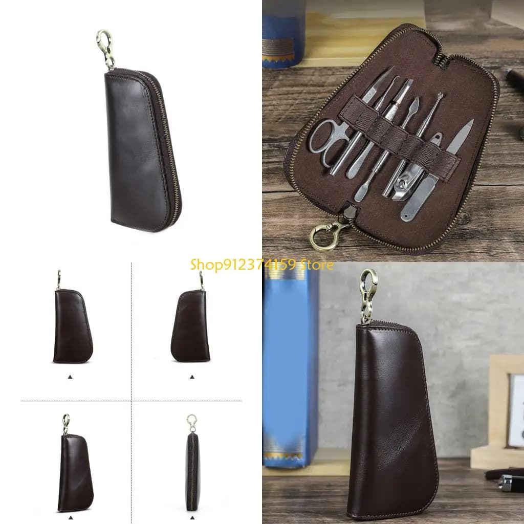 G5AE Custodia per tagliaunghie da viaggio Set per manicure in pelle Custodia da viaggio Set per toelettatura con per