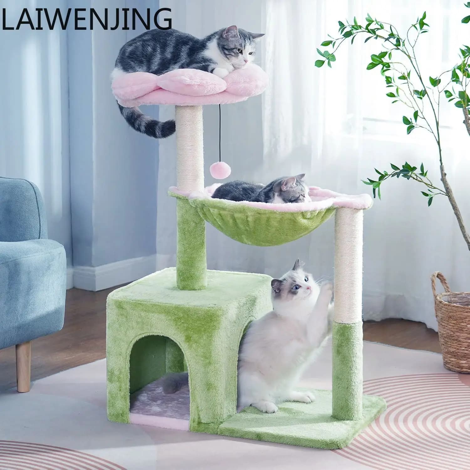 HLZ Nido per albero con struttura da arrampicata per gatti a forma di fiore integrato con amaca per tiragraffi per gatti multifunzionale per interni