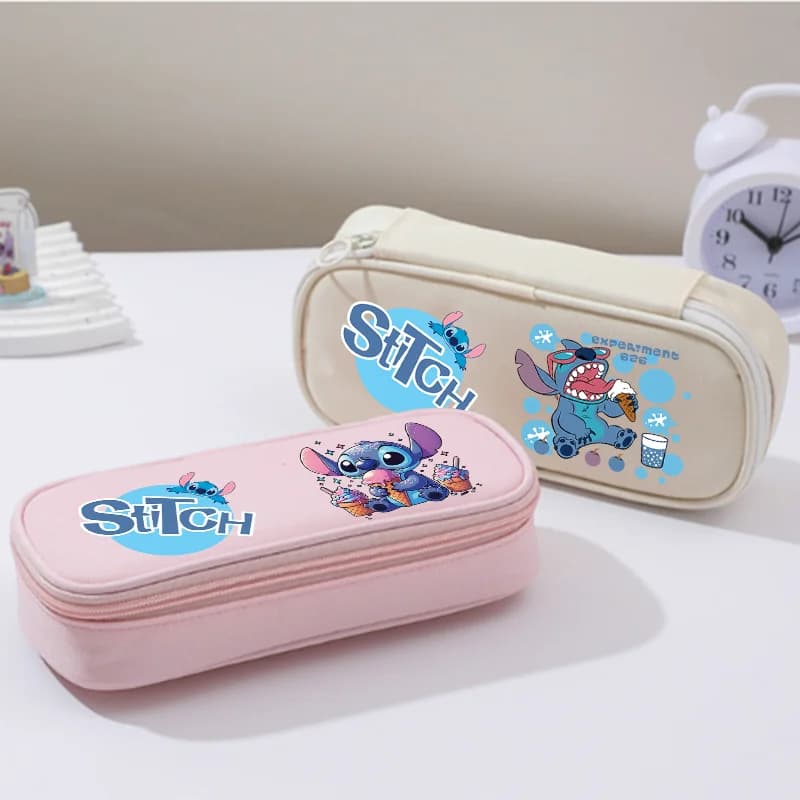 Astuccio Multistrato in Tessuto Oxford Lilo & Stitch Anime Stitch Angel, Borsa Porta Cancelleria Blu Nero Bianco Rosa, Regalo