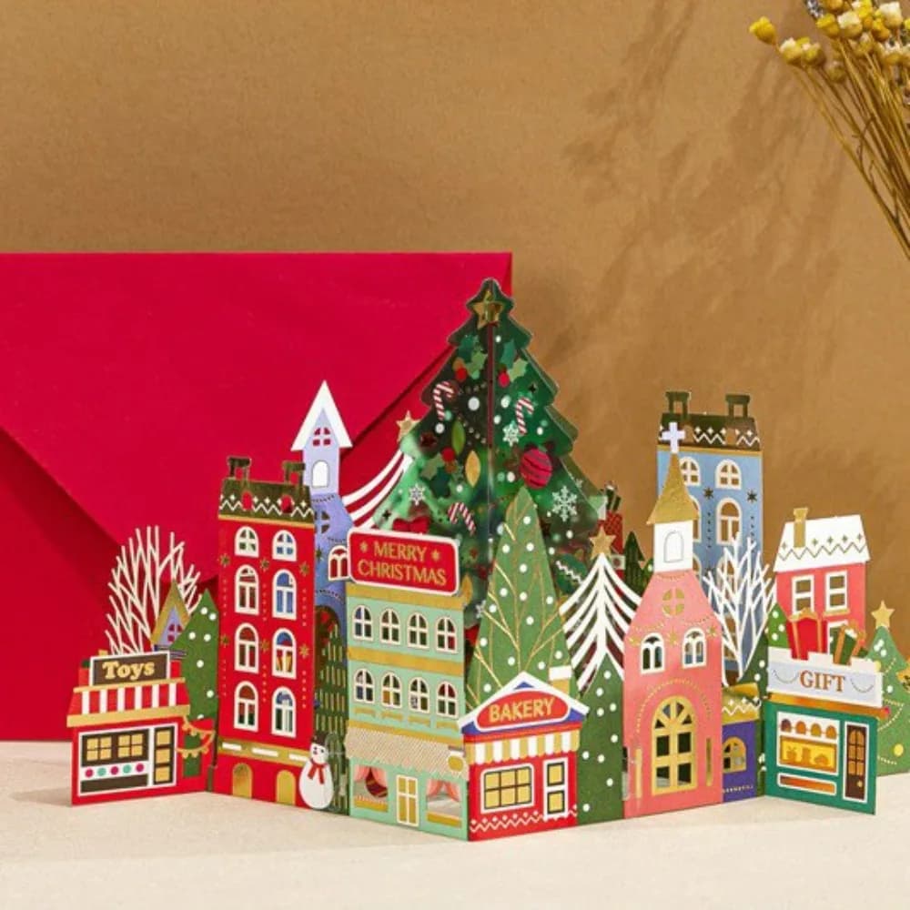 Funny 3D Christmas Greeting Cards Pop-Up Hot Stamped New Year Cards Paper Carving Laser Engraved Thank You Letter Friend