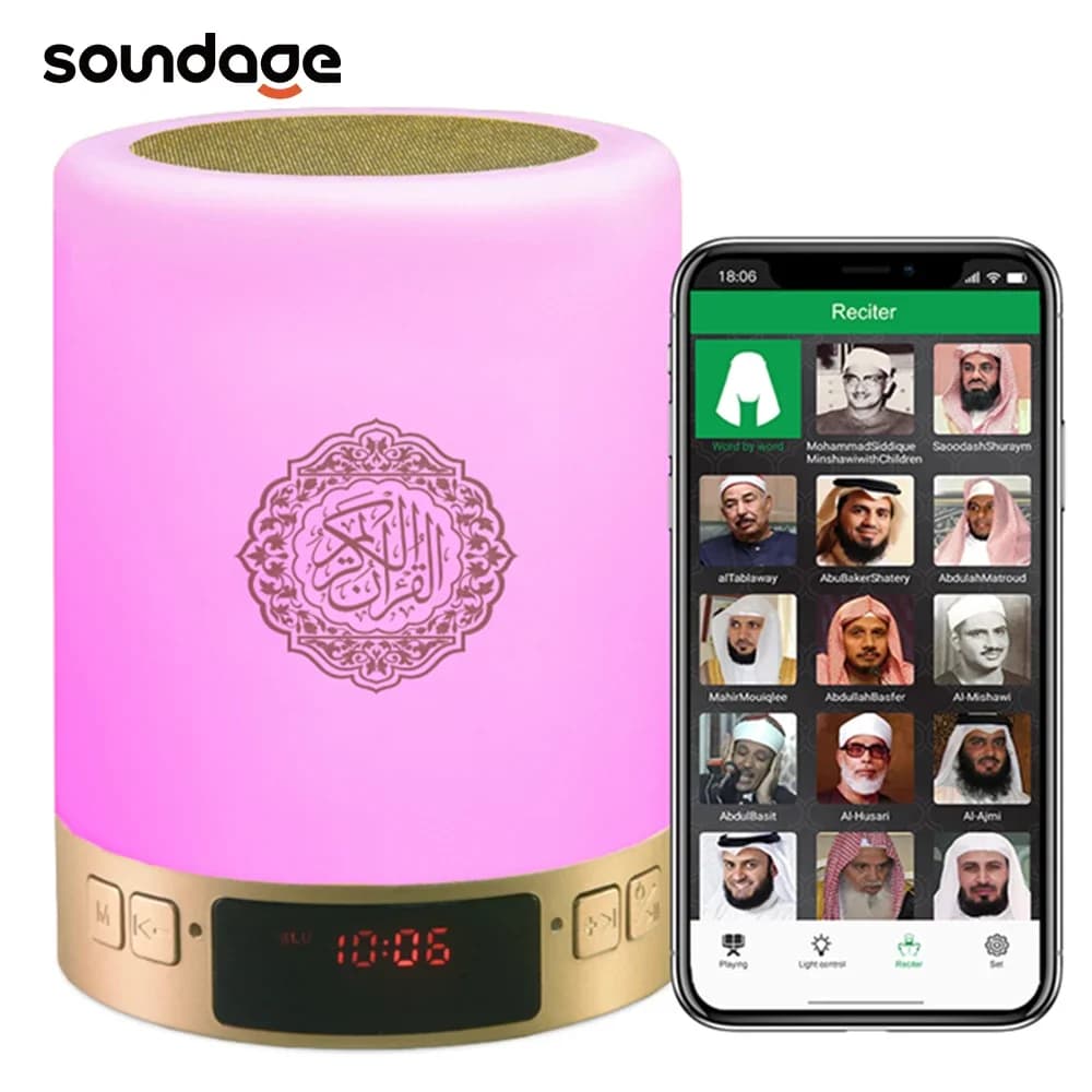 Altoparlante Islamico Soundage AZAN con Luce Notturna, Lettore MP3 Controllabile tramite APP, Lampada Coranica con Scheda di Memoria 16G