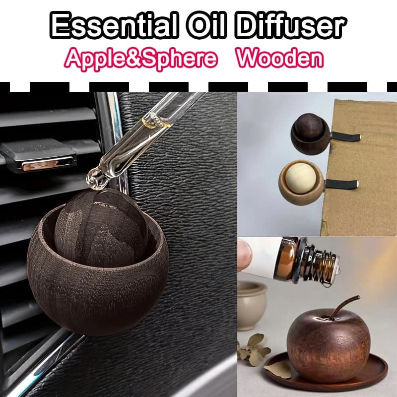 Diffusore di oli essenziali con sfera di mela in legno caldo, sala per feste a casa, bagno, auto, mini contenitore per profumo naturale, regali, oggetti di scena