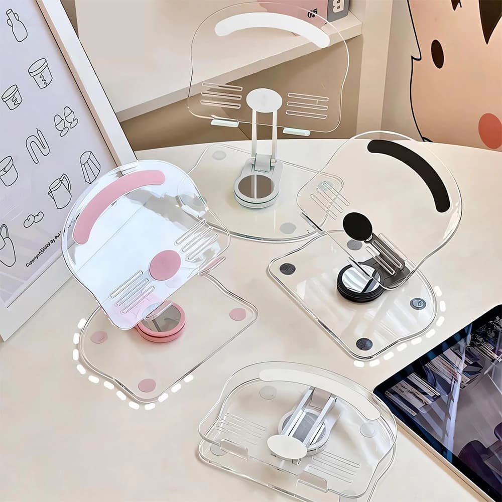 Supporto per Tablet Girevole a 360° in Acrilico, Supporto Regolabile Trasparente per iPad da Scrivania, Dock Pieghevole per iPad Pro/Air/Mini e iPhone