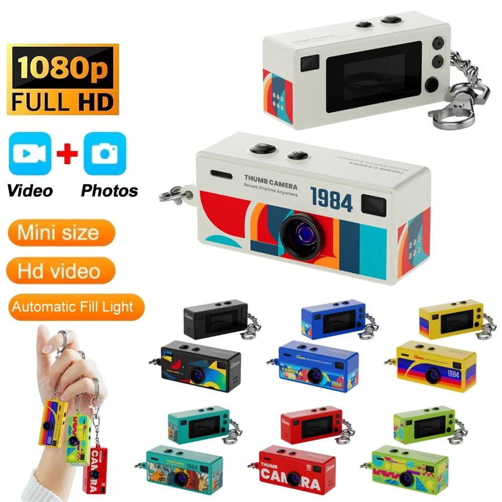 Mini Telecamera Kaysunlink con Schermo da 0,96 Pollici, Fotocamera Portachiavi Retrò, Supporto Scheda di Memoria, Videocamera Digitale Mini 1080P con Flash