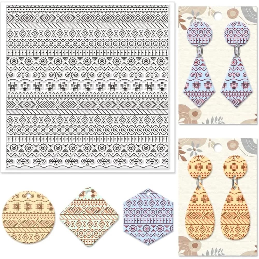 Textile Geometric Silicone Texture Stamp Polymer Clay Molds DIY Clay Texture Tools for Clay Pottery Earring Jewelry Making Stamp