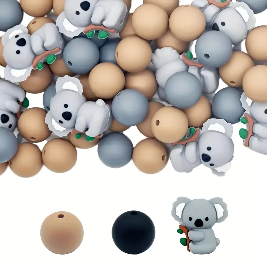 22 ciondoli in silicone 3D con perline di koala con kit di perline rotonde per portachiavi fai da te, creazione di gioielli, penne con perline, bracciali e vacanze