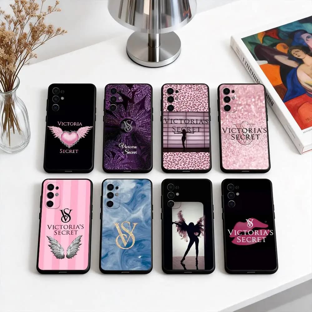 Cover per Telefono in Silicone Morbido Nero del Marchio Fashion S-Secret V-Vic-torias per Samsung S25, S24, S21, S22, S23, S30, Ultra, S20, Plus, Fe