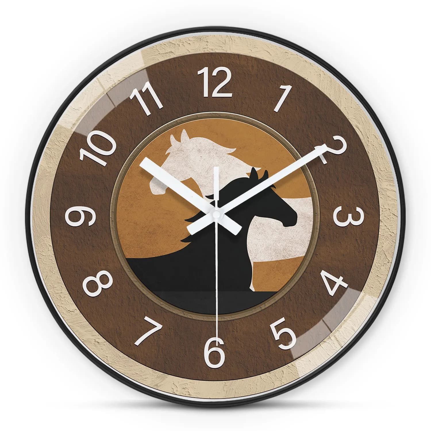 1 Brown plastic wall clock, 8-12 inch silent round wall clock, AA battery powered watch, suitable for living room, bedroom, office, study, ideal as birthday present, holiday gift, home opening gift, commemorative gift (battery not included)