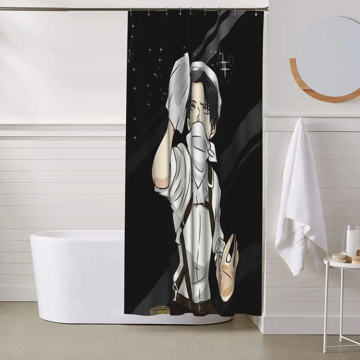 Tenda da doccia Levi Ackerman Attack On Titan, tende da bagno impermeabili in poliestere con ganci
