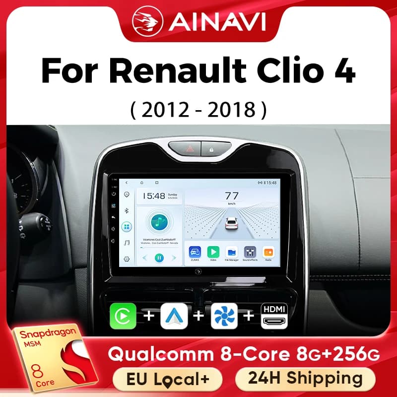 Lettore multimediale per auto Ainavi per Renault Clio 4 2012 2013 2014 2015 2016 2017 2018 Carplay Android Auto 4G Wifi 2din