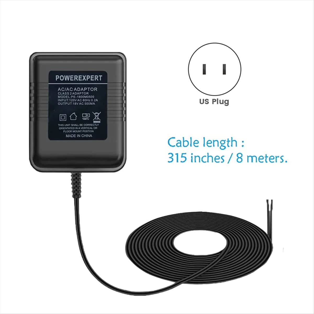 Adattatore per campanello ABNJ 18 V CA 500 mA, cavo caricabatterie per campanello video per Ring Video Doorbell Pro/2, spina americana per campanello