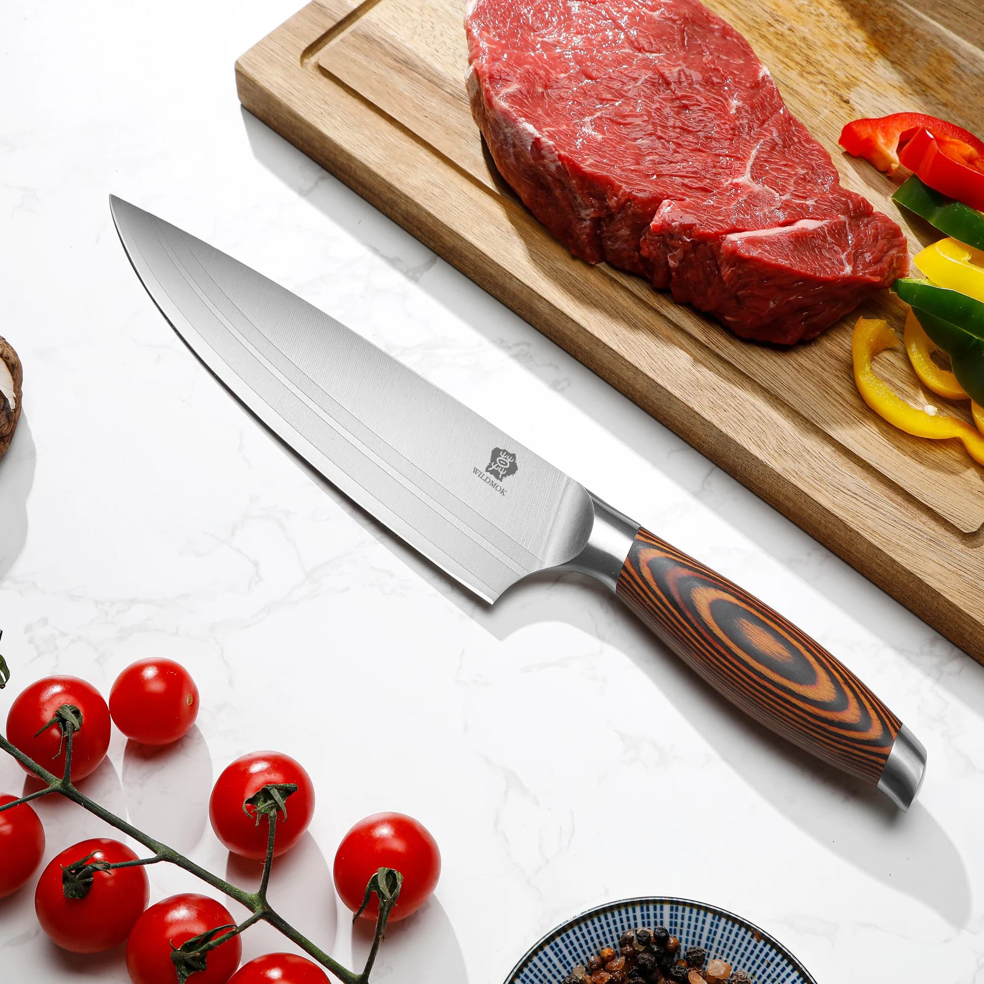WILDMOK Chef Knife 8 Inch,Sharp Kitchen Meat Knife, German Stainless Steel Chef Knife with Pakka Wood Handle, Gift Box