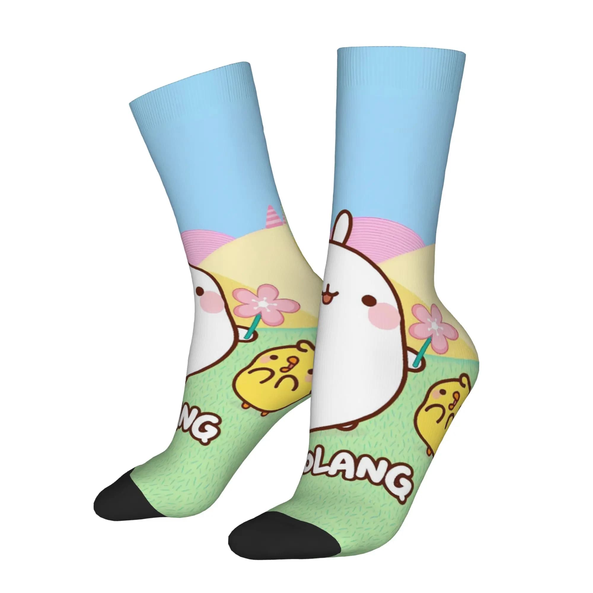 Funny socks Molang with Animated Cartons, Korean Socks for Adults, Sports Socks Running Softs for Men, Anti-Slip Free Socks for Autumn