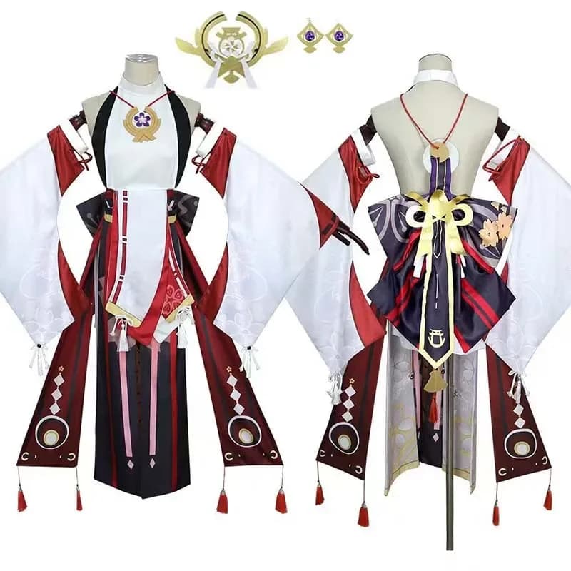 Costume da Cosplay per Donna in Tessuto Jacquard, Outfit da Personaggio Anime con Copricapo, Pantaloncini e Orecchini per Feste di Halloween