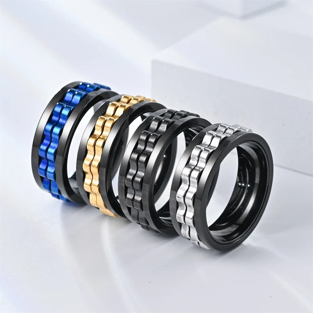 Anello rotante con ingranaggi in acciaio inossidabile punk antistress uomo anello articolare per il controllo dell'ansia Fidget Spinner Anillo Antiestres