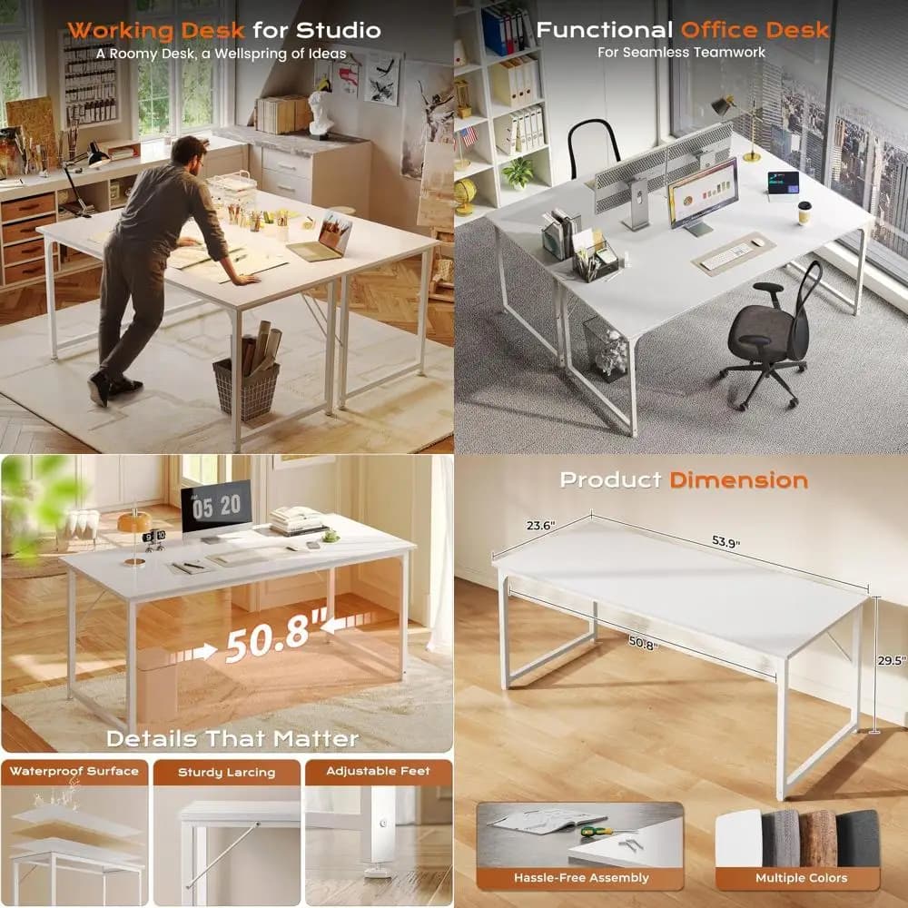 Scrivania per Computer con Struttura in Metallo 24 X 55 - Postazione di Lavoro Spaziosa per Gaming, Ufficio o Uso Domestico in Bianco
