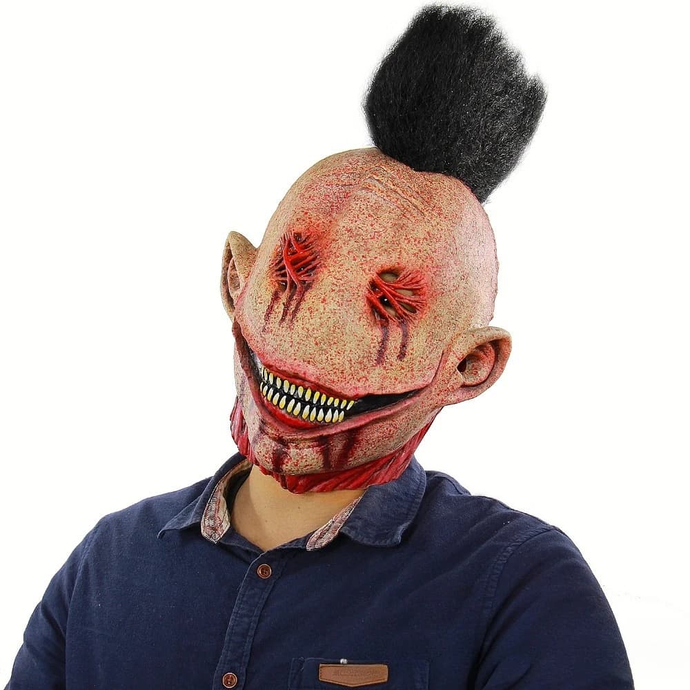 Mask in Latex Shaped Fish Monster with Bloody Face, Halloween Costume accessory, Cosplay Scary for Adults